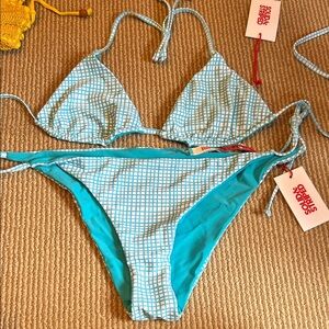 SOLID & STRIPED Blue and White Bikini